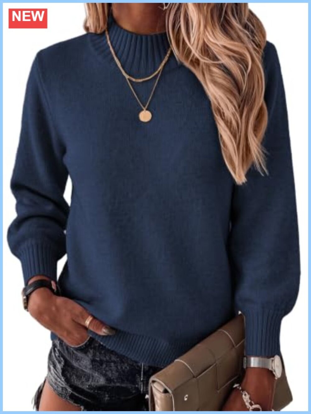 Women's Mock Neck Oversized Knit Sweater Pullover Long Sleeve
